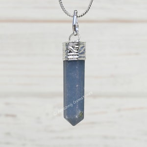 Angelite Healing Crystal Point Pendant Necklace: Adjustable Boho Cord