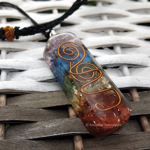 7 Chakra Crystal Orgonite Pendant Necklace for Women, Healing Crystal Protection Necklace With Adjustable Boho Cord (Free Velvet Pouch)