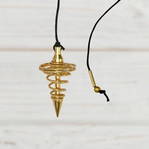 Brass Metal Pendulum Divination Tools for Energy Healing, Spiral Point Steel Golden Dowsing Pendulum, Metaphysical Gift (Free Velvet Pouch)