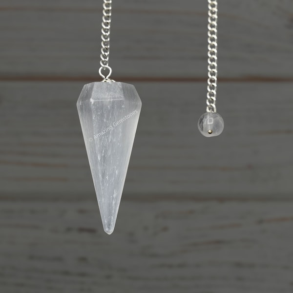 Selenite Crystal Dowsing Pendulum Pendant Necklace, Divination Pendulum for Reiki Healing, Healing Crystals, Gift for Her (Free Pouch)