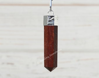 Red Jasper Crystal Point Pendant Necklace, Adjustable Cord