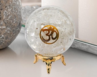 Clear Quartz Orgonite Sphere with Stand: Handmade Crystal Ball Decor