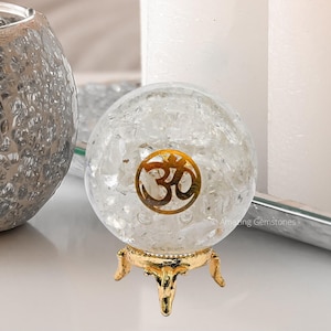 Clear Quartz Orgonite Sphere with Stand: Handmade Crystal Ball Decor
