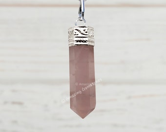 Rose Quartz Crystal Point Necklace, Boho Adjustable Cord