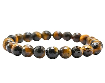 Faceted Tiger Eye Beaded Bracelet, Handmade Gemstone Protection