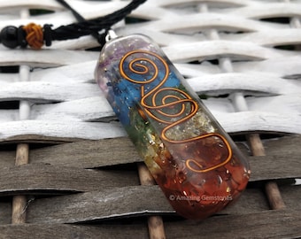 7 Chakra Crystal Orgonite Pendant, Healing Stone Boho Necklace