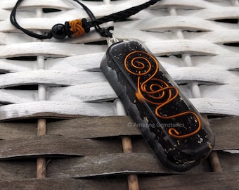 Shungite Crystal Orgonite Pendant, Boho Healing Necklace