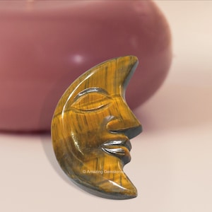 Tiger Eye Crystal Crescent Moon: Handmade Healing Stone (Velvet Pouch)