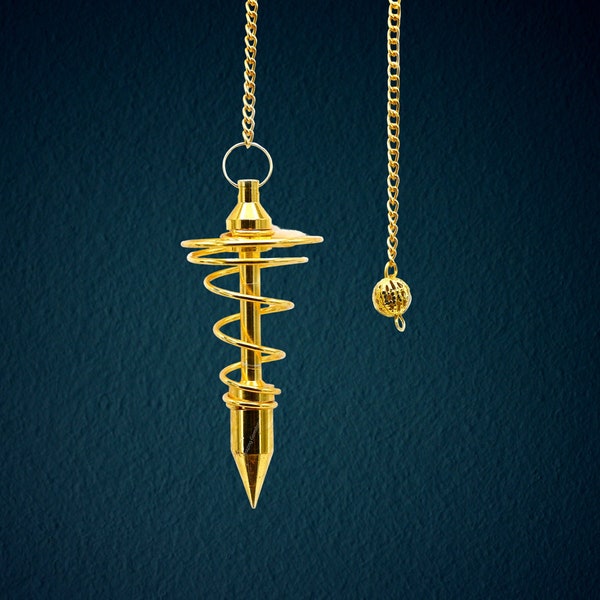 Brass Metal Pendulum Divination Tools for Energy Healing, Vortex Spiral Twisted Golden Dowsing Pendulum, Metaphysical Gift (Free Pouch)