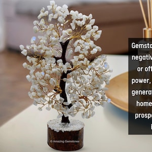Regenbogen Mondstein Bonsai Baum, Heilender Kristall Edelstein Geldbaum, Bürodekor (Geschenkbox)