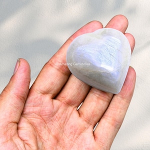 Moonstone Crystal Puffy Heart Stone, Healing Crystal Heart Shaped Polish Massage Stone for Crystal Grid, Gift for Her (Free Velvet Pouch)