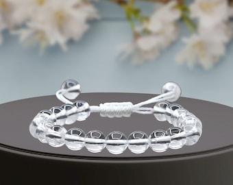 Clear Quartz Crystal Bracelet, Handmade Adjustable Gemstone Bracelet
