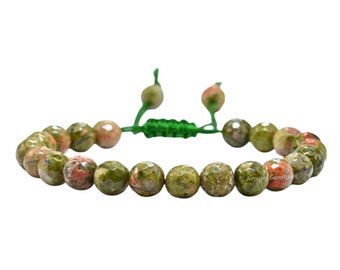 Pulsera de cristal de unakita hecha a mano: piedra curativa facetada, ajustable