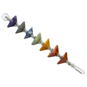 Chakra Healing Crystal Pyramid Wand for Witchcraft, Yoga and Meditation Wand, Crystal and Healing Stone, Gift for Her (Free Velvet Pouch)