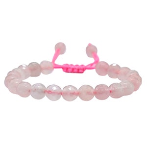 Handmade Rose Quartz Faceted Bead Bracelet: Adjustable Healing Crystal