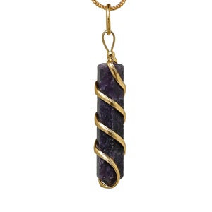 Lepidolite Crystal Necklace: Gold Chain, Spiral Wire Wrapped Healing Pendant