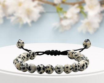 Dalmatian Jasper Crystal Stone Bracelet, Adjustable Gemstone Bead Bracelet