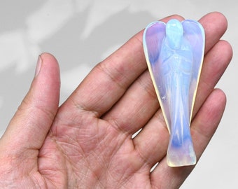 Opalite Guardian Angel Statue, Hand Carved Crystal Figurine