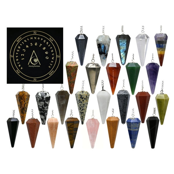 Bulk Crystal Dowsing Pendulum Board Set, Pack of 11 Healing Crystal Divination Pendulums for Meditation, Gifts for Her (Free Velvet Pouch)