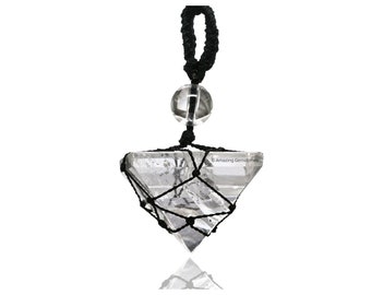 Clear Quartz Pyramid Pendant: Macrame Crystal Necklace, Handmade in USA