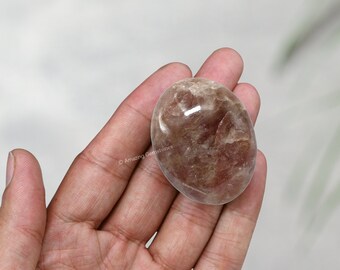 Strawberry Quartz Palm Stone, Healing Crystal, Pocket Stone (Free Pouch)