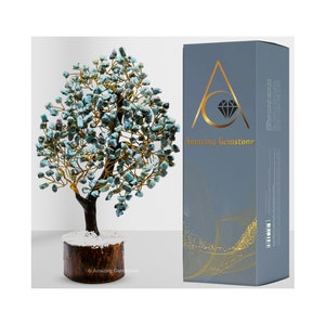 Larimar Healing Crystal Bonsai Tree of Life, Natural Handmade Healing Crystal Gemstone Money Tree for Home Office Decor (Free Gift Box)