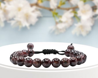 Garnet Healing Crystal Stone Bracelet, Protection Crystal Bracelet for Men Women Kids, Adjustable Gemstone Bracelet (Free Zip Lock Pouch)