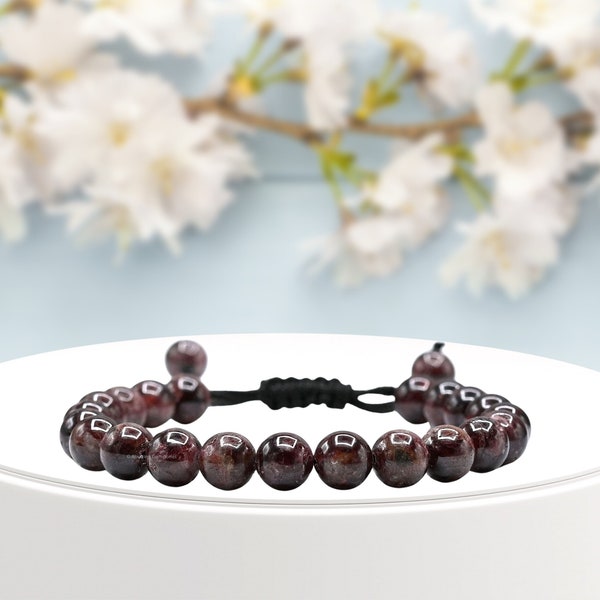 Garnet Healing Crystal Stone Bracelet, Protection Crystal Bracelet for Men Women Kids, Adjustable Gemstone Bracelet (Free Zip Lock Pouch)