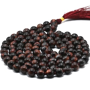 Red Tiger&#39;s Eye Mala Beads: 108 Prayer Beads Necklace