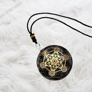 Black Tourmaline Orgonite Pendant: Chakra Metatron Cube, Healing Crystal