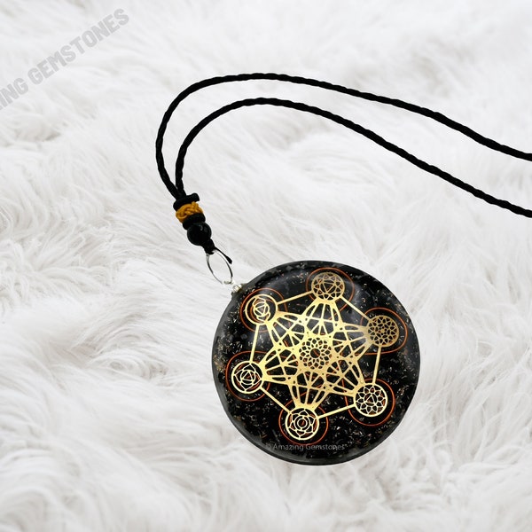 Black Tourmaline Orgonite Pendant Necklace With Chakra Metatron Cube, Healing Crystal Necklaces for Women, Gemstone Necklace, Gifts for Her