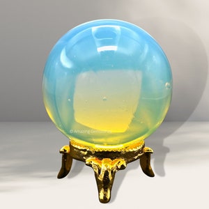 Opalite Crystal Ball Sphere Stand, 50mm+ Gemstone Sphere with Holder Stand, Natural Healing Stones for Home Office Decor (Free Velvet Pouch)