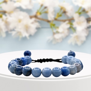Blue Aventurine Crystal Bracelet: Adjustable Gemstone Bead, Handmade in USA