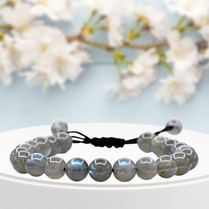 Handmade Labradorite Bracelet: Adjustable Healing Crystal Stone