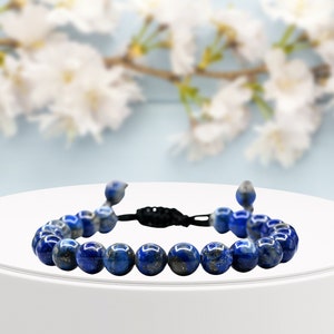 Lapis Lazuli Kristall Armband: Verstellbares Edelstein Perlenarmband
