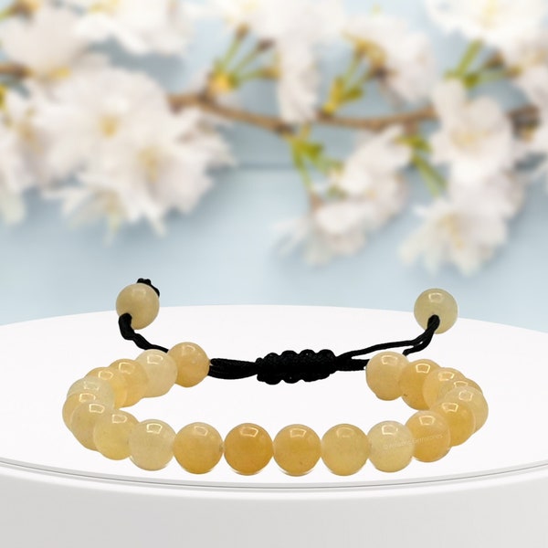 Honey Calcite Healing Crystal Bracelet for Women Men Kids, Protection Bracelet, Adjustable Gemstone Bracelet, Gifts for Her (Free Pouch)