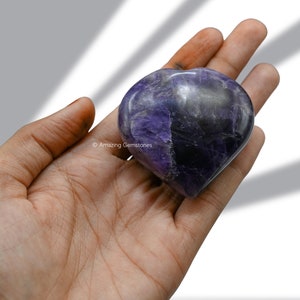 Amethyst Crystal Puffy Heart Stone: Handmade Polished Palm Stone