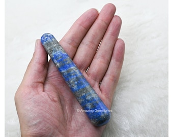 Lapis Lazuli Crystal Massage Wand, 4.5 inches Gua Sha for Adults, Smooth Massage Stick, Crystals and Healing Stone (Free Velvet Pouch)