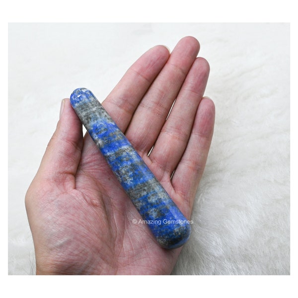 Lapis Lazuli Crystal Massage Wand, 4.5 inches Gua Sha for Adults, Smooth Massage Stick, Crystals and Healing Stone (Free Velvet Pouch)