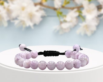 Rosa Kunzit Kristall Armband, verstellbare Perlen Edelstein Armband