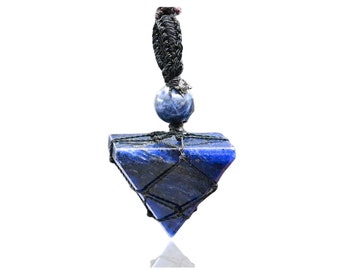 Sodalite Pyramid Pendant: Macrame Crystal Healing Necklace