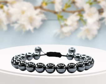 Hematite Healing Crystal Bracelet, Adjustable Gemstone, Handmade in USA