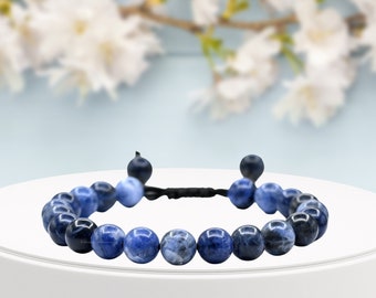 Bracelet en cristal de guérison sodalite, bracelet en cristal de protection pour homme femme enfant, bracelet réglable en pierre gemme (pochette à fermeture éclair gratuite)