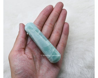 Aquamarine Healing Crystal Massage Wand, 4.5 inches Gua Sha for Adults, Smooth Massage Stick, Crystals and Healing Stone (Free Velvet Pouch)