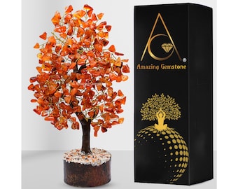 Carnelian Crystal Gemstone Bonsai Tree of Life, Natural Handmade Healing Crystal Money Tree for Home Office Table Decor (Free Gift Box)