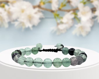 Multi Fluorite Healing Crystal Bracelet, Adjustable Gemstone
