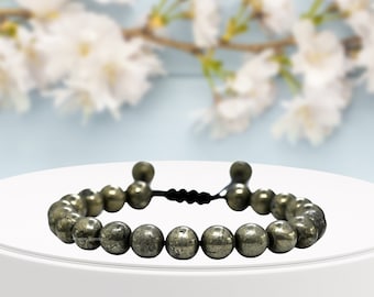 Adjustable Pyrite Crystal Bracelet, Healing Gemstone, Handmade in USA