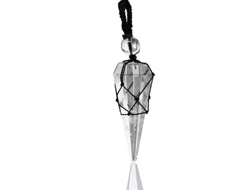 Clear Quartz Pendulum Necklace: Handmade Macrame Crystal Stone Holder
