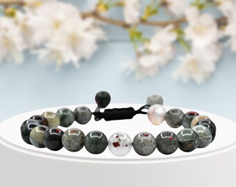 African Bloodstone Bracelet, Adjustable Gemstone, Handmade in USA