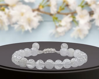 Selenite Healing Crystal Bracelet, Adjustable Gemstone Bead Bracelet